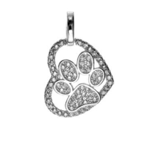 Silver and Cubic Zirconia Heart and Paw Print Pendant