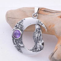 Silver Moon Gazing Hare with Amethyst Pendant