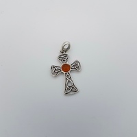 Silver Celtic Cross and Amber Pendant
