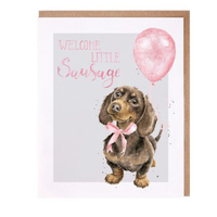 Wrendale Welcome Little Sausage New Baby Girl Greetings Card