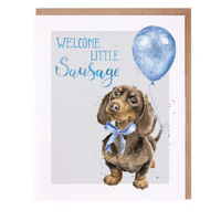 Wrendale Welcome Little Sausage New Baby Boy Greetings Card
