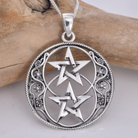 Silver Double Pentagram and Chalice Well Symbol Pendant