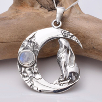 Silver Moongazing Hare and Moonstone Pendant