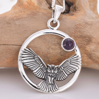 Silver Owl and Amethyst Pendant