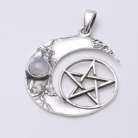 Silver Moonstone and Pentagram Pendant