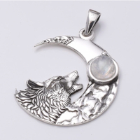 Silver Howling Wolf and Moonstone Pendant