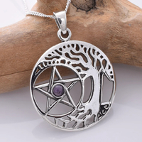 Silver Tree of Life Pentagram with Amethyst Pendant.