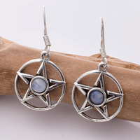 Silver and Moonstone Pentagram Earrings