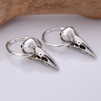 Silver Raven Skull Hoop Earrings