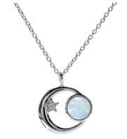 Silver,Opal Moon and Star Necklace