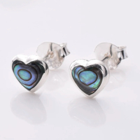 Silver and Abalone Heart Stud Earrings
