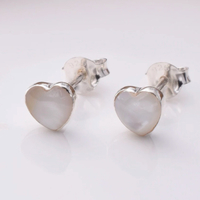 Silver and Mother of Pearl Small Heart Stud Earrings