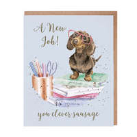 Wrendale Clever Sausage Dachshund New Job Greeting Card