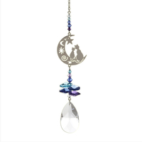 Two Cats in the Moon Crystal Sun Catcher - Blue